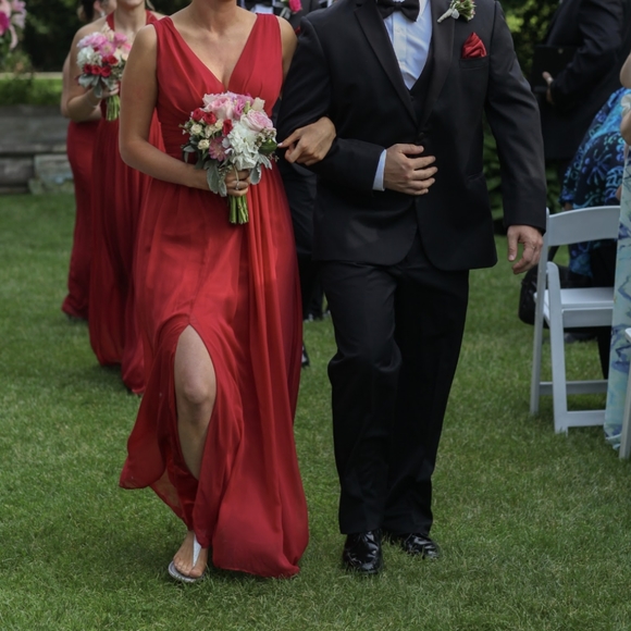 A-Line V-Neck Floor Length Chiffon Dress - Size 8 - Picture 7 of 7